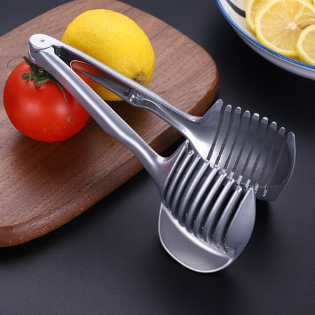 

Casewin Tomato Lemon Slicer Holder Round Fruits Onion Shredder Cutter Guide Tongs with Handle Easy Slicing for Kitchen Cutting Potato Lime Food Stand