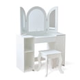 thumbnail image 4 of Teamson Kids Deluxe Glow 2-in-1 Wooden Vanity Desk with LED 3-Mirror, Storage, Touch Sensor & Stool, White, 4 of 11