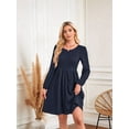thumbnail image 5 of Women'S Dress Long Lantern Sleeves Round Neck Flowing A-Line Skirt Autumn Fashion Dark Blue L, 5 of 7