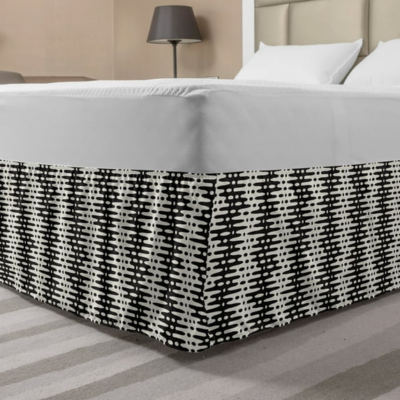 Abstract Bed Skirt, Surreal Wavy Pattern Illusional Random Streaks and Blots, Elastic Bedskirt Dust Ruffle Wrap Around for Bedding Decor, 4 Sizes, Dark Mauve and Eggshell, by Ambesonne