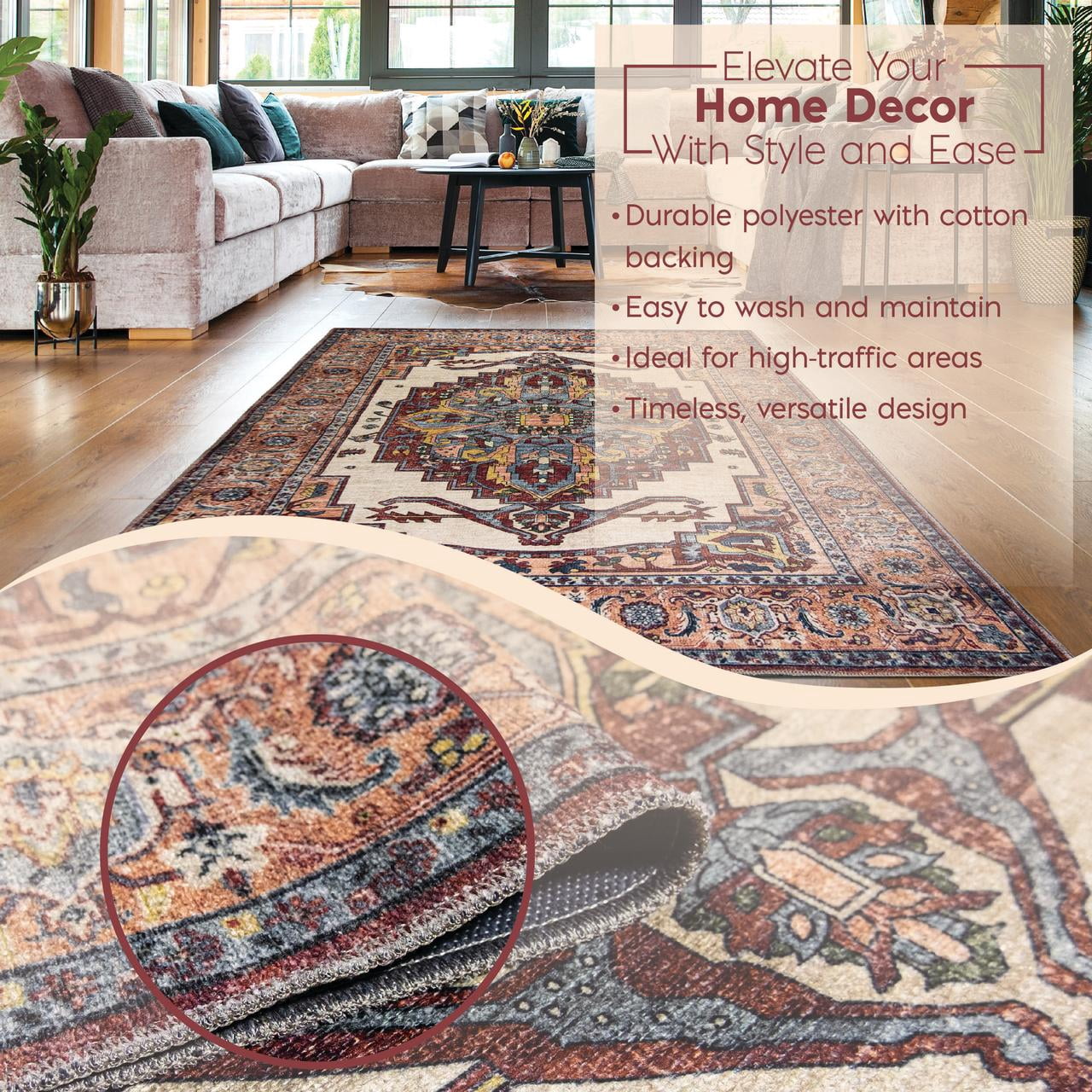 L'Baiet Jessie Brick Red Traditional Washable 2 ft. x 3 ft. Fabric Scatter Rug
