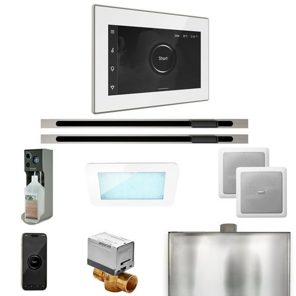 Mr Steam XDream Max Steam Shower Pkg w/iSteamX Control and Linear Steamhead in White Brushed Nickel