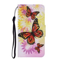 Feishell for Samsung Galaxy A14 5G Wallet Case,with Card Holder Flip Case for Women Men,Pattern PU Leather Magnetic Clasp Kickstand Phone Cover with Wrist Strap,Chrysanthemum Butterfly