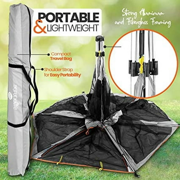 Serenelife Foldable Portable Play Yard - Lightweight Easily Collapsible Indoor Outdoor Folding Crib Playpen w/Canopy, 6 Panel Mattress, Travel Bag - for Baby, Toddler, Kids, Small Child