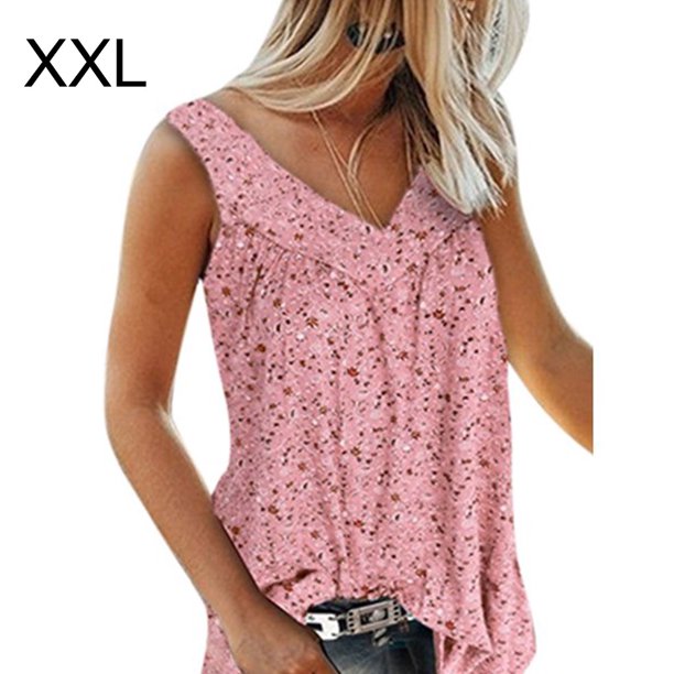 Camiseta sin mangas con estampado sin mangas sin mangas con cuello en V para mujer, chaleco de verano, rosa, XXL Sweethay AP002122-37
