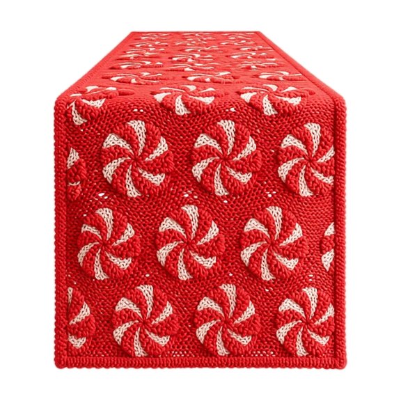 Christmas Peppermint Candy Embroidered Table Runner 72 x 13 Inch, Sweet Holiday Tablecloth for Festive Party and Kitchen Dining Table Decor