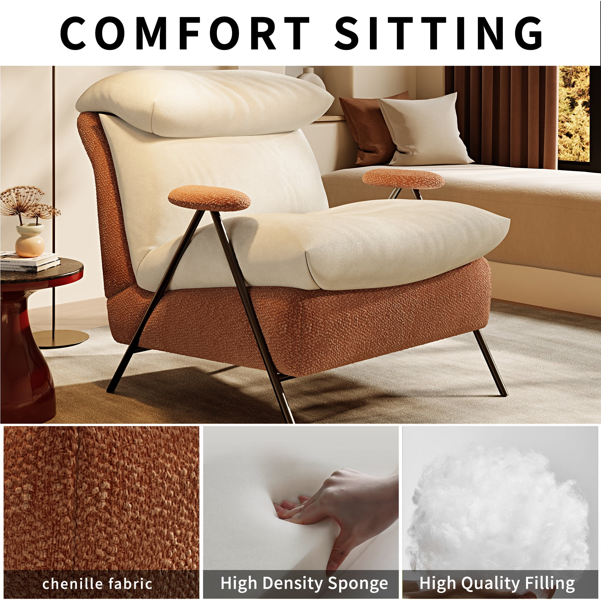 GARITIN Accent Chair and Reading Chair 31.8 Inch, Solid Wood Frame Lounge Chair with Chenille and Plush Upholstery for Living Room Bedroom, Beige