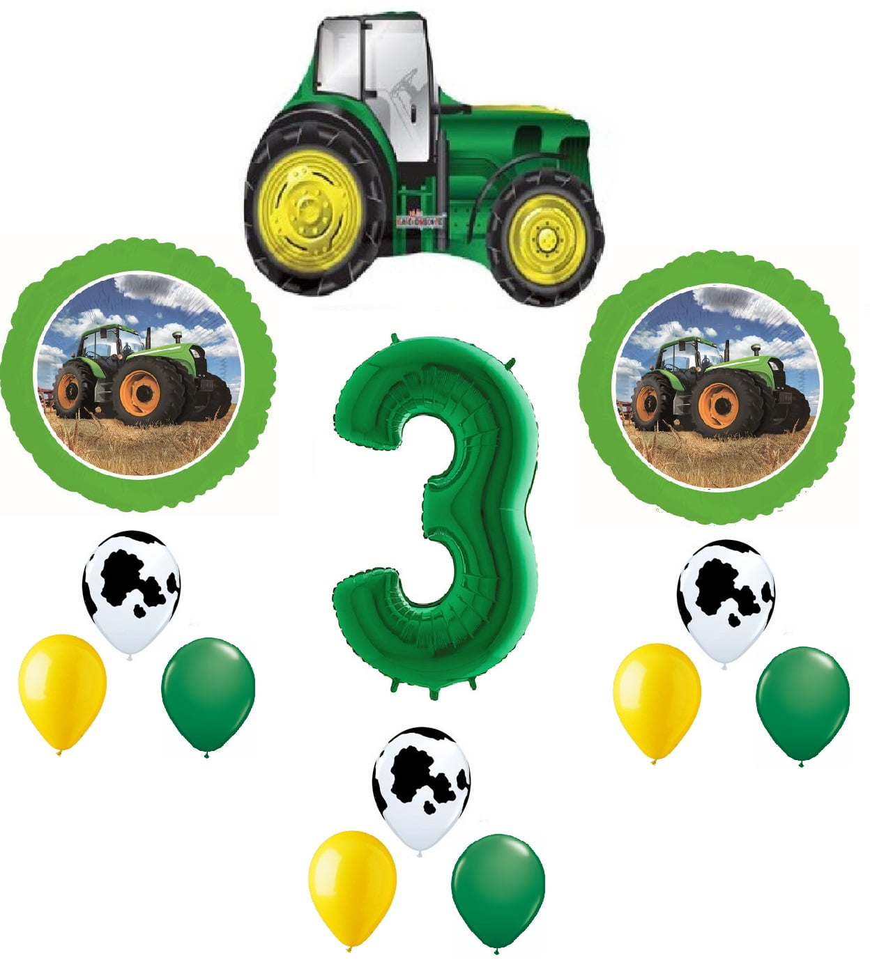 Farm Tractor 13 Piece 3 3rd Green Yellow Happy Birthday Balloon