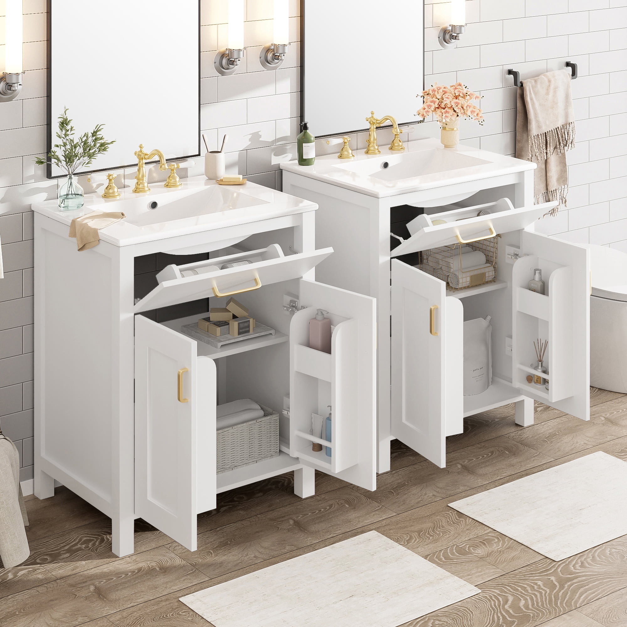 Euroco Modern 48-Inch Bathroom Vanity with Ceramic Sink, Soft-Close Doors, Flip Drawer, Double-Layer Door Shelves, Elegant Storage Solution