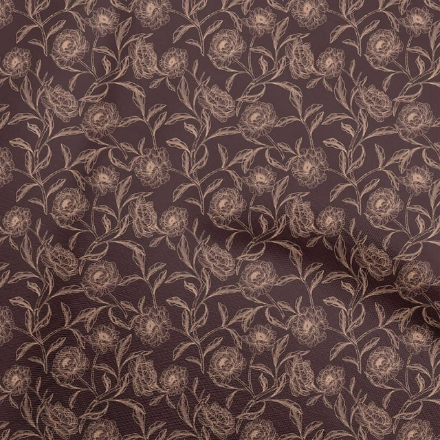 oneOone Rayon Dark Brown Fabric Floral Craft Projects Decor Fabric Printed By The Yard 56 Inch Wide