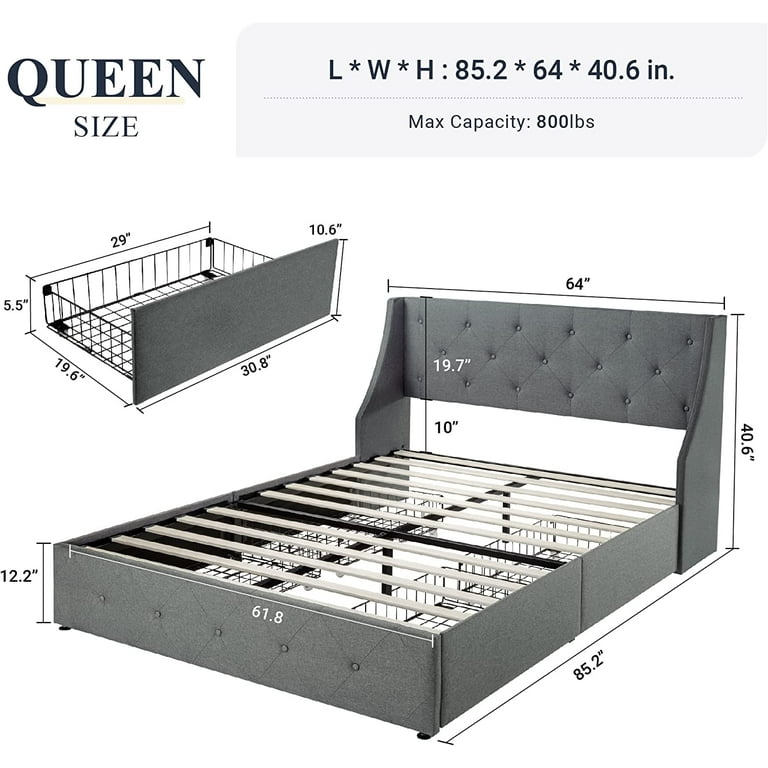 Storage Headboard and 4 Drawers Bed Frame