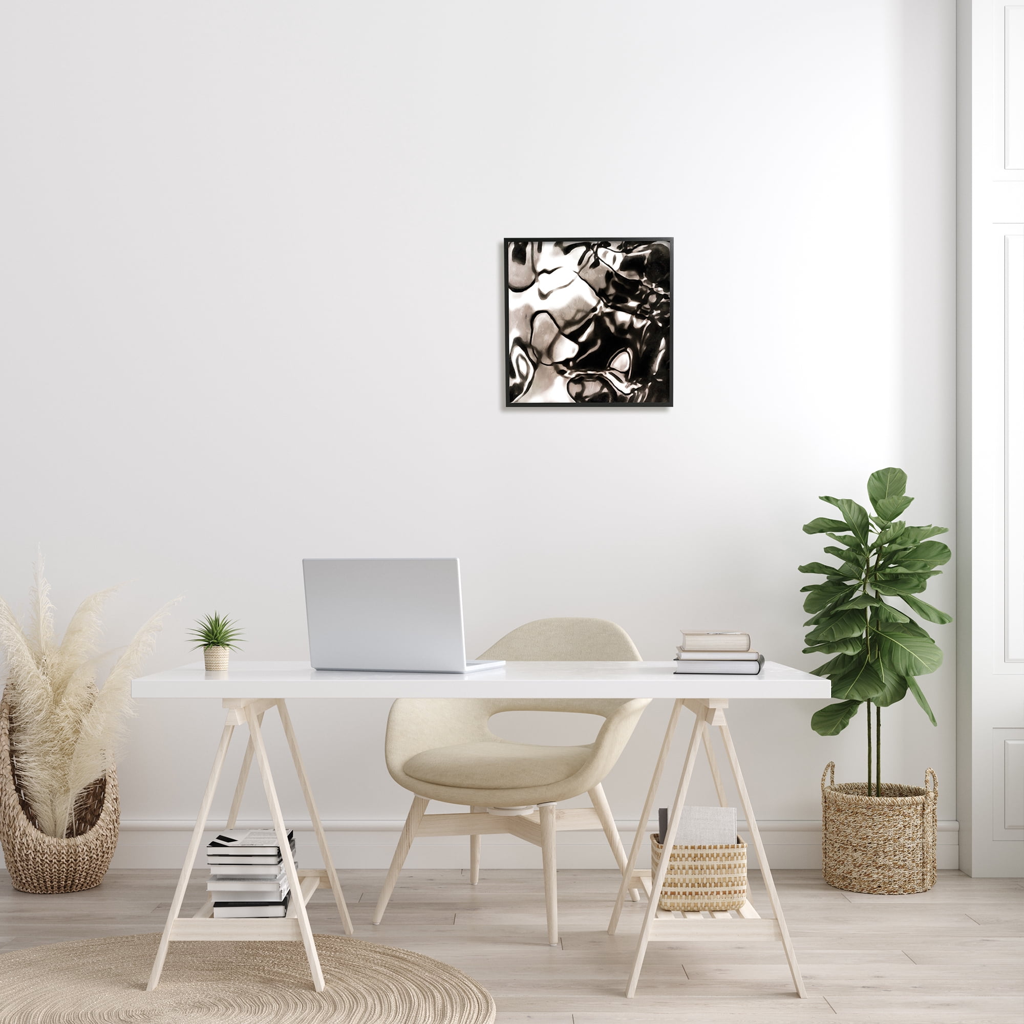 Shimmering Glow Water Abstraction Monochromatic Grey Black Abstract Framed Art Print Wall Art, 17x17