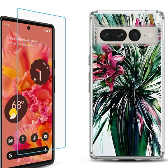 Shockproof Bumper Phone Case for Google Pixel 7, with Tempered Glass Screen Protector, by OneToughShield ® - Lily