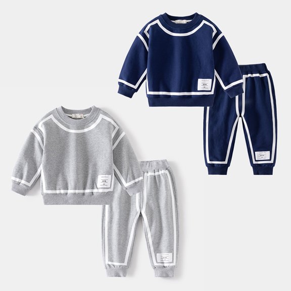 Esaierr 2-10Y Kids Toddler Boys Girls Casual Set Line Pattern Pullover Tops Long Pants Loungewear Sweatshirt Outfit 2PCS