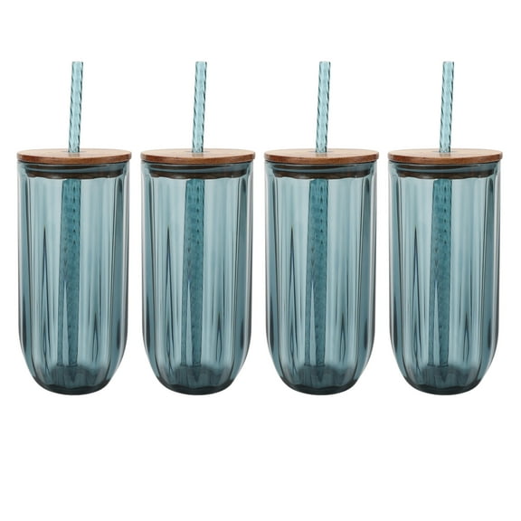 Better Homes & Gardens Fluted 21-Ounce Tritan Plastic Sipper with Acacia Wood Lid, Green