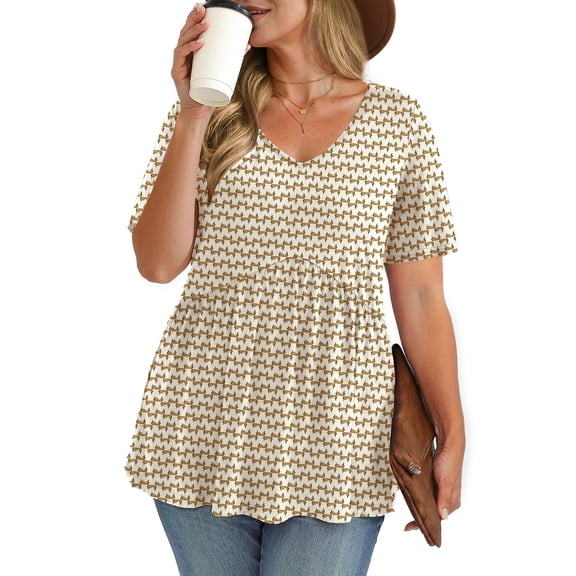 WellSize Plus Size Women Tops Casual V Neck Blouses Summer Short Sleeve Shirts Floral Tunic Tops