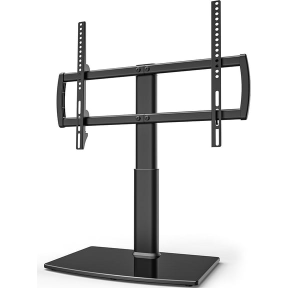 Universal TV Stand - Table Top TV Stand for 27-60 inch LCD LED TVs - 6 Level Height Adjustable TV Base Stand with Tempered Glass Base & Wire Management, VESA 400x400mm