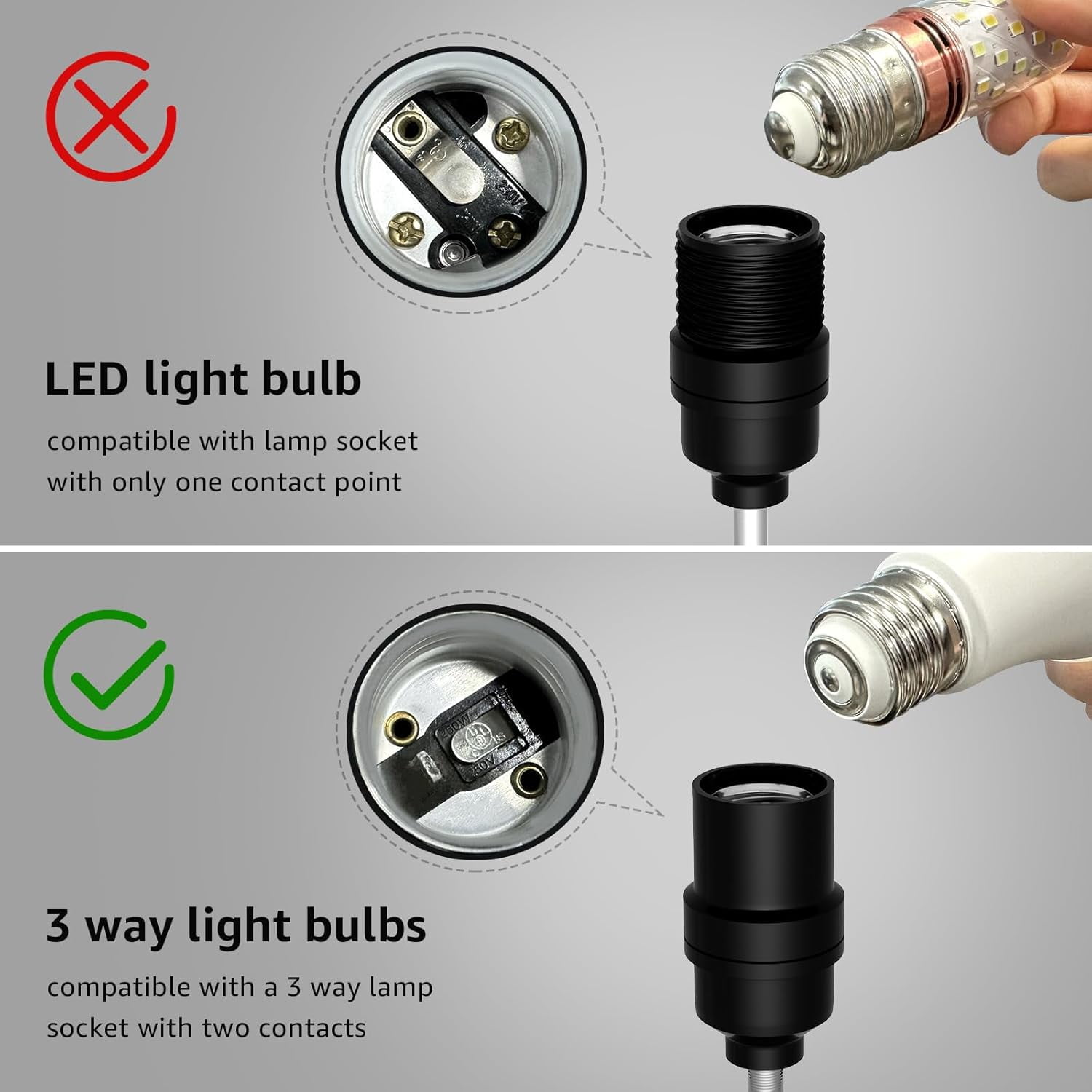 3 Way LED Light Bulbs 50 100 150W Equivalent, Daylight White 5000K 3 Way Light Bulbs, A19 Three Way Light Bulb,E26 Base LED Light Bulb for Reading,Living Room-2 Pack
