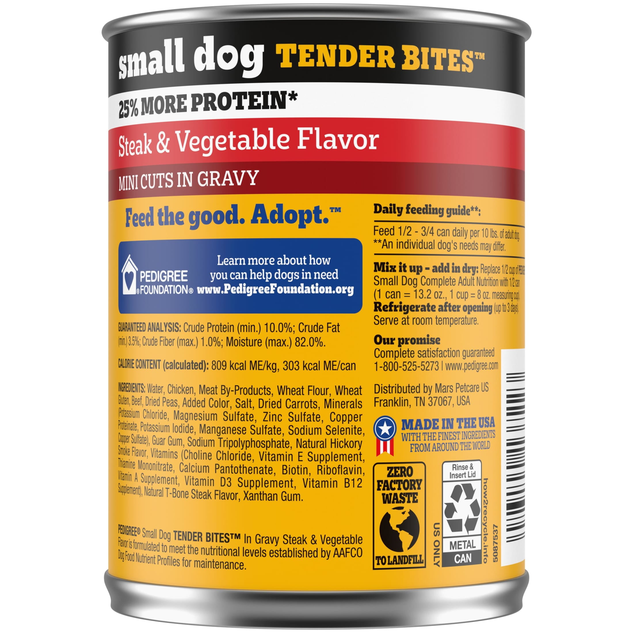 (6 pack) Pedigree Small Dog Tender Bites In Gravy Wet Dog Food, Steak & Vegetable Flavor, (12) 13.2 oz Cans