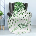 thumbnail image 4 of Clover Soft Flannel Fleece Throw Blanket, Happy St Patrick's Day Lettering with Little Shamrocks, Cozy Plush for Indoor and Outdoor Use, 50" x 60", Emerald Fern Green, by Ambesonne, 4 of 5