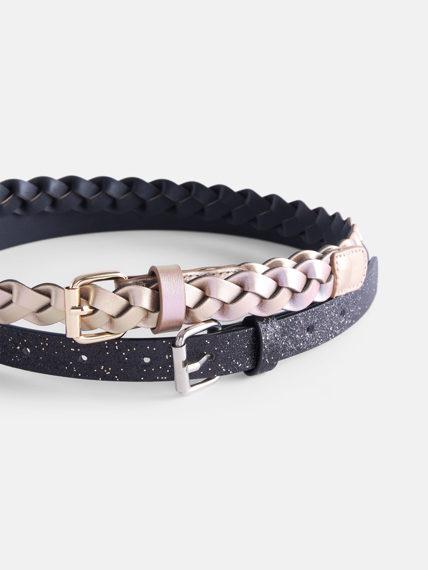 Wonder Nation Girl Glitter and Braided Belts, 2-Pack, Sizes XS-XXL