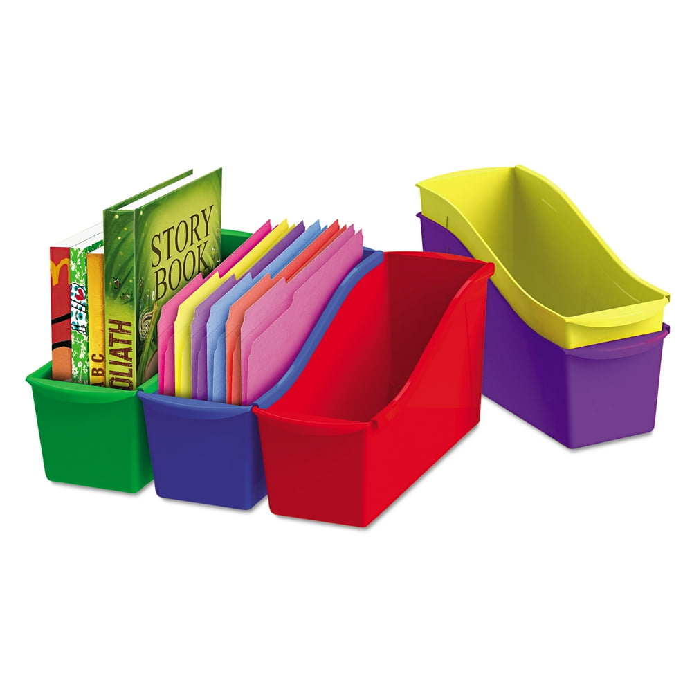 Storex Interlocking Book Bins, 12.6 x 5.3 x 14.3, 5 Color Set, Plastic