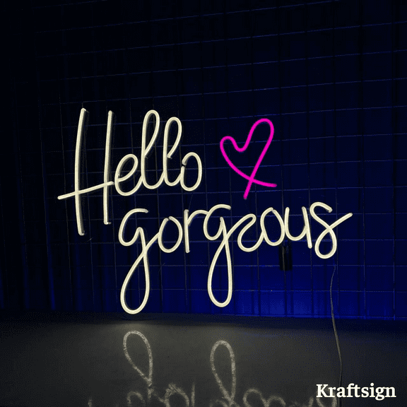 Craftnamesign Hello Gorgeous Neon LED Light Signs 20" x 14" For Bedroom Party Decor