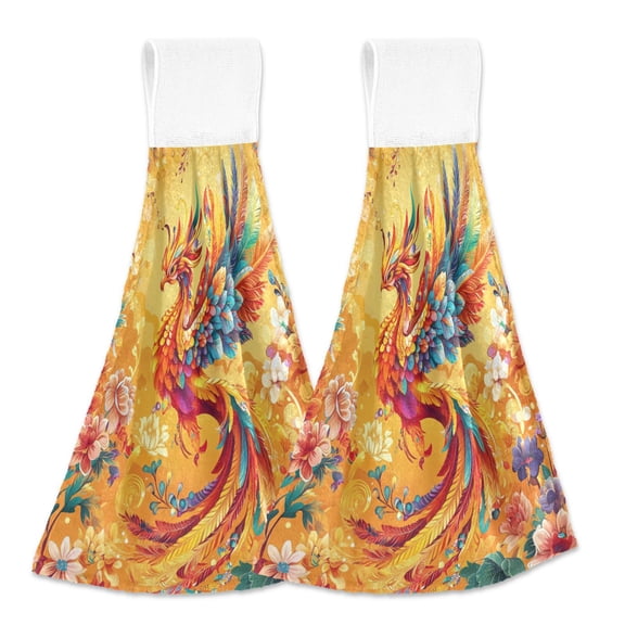 BZSMCE Hanging Hand Towels Fashion Flamefeathered Splendor Pattern 2-Pack - Velcro Style Bathroom Kitchen Towels