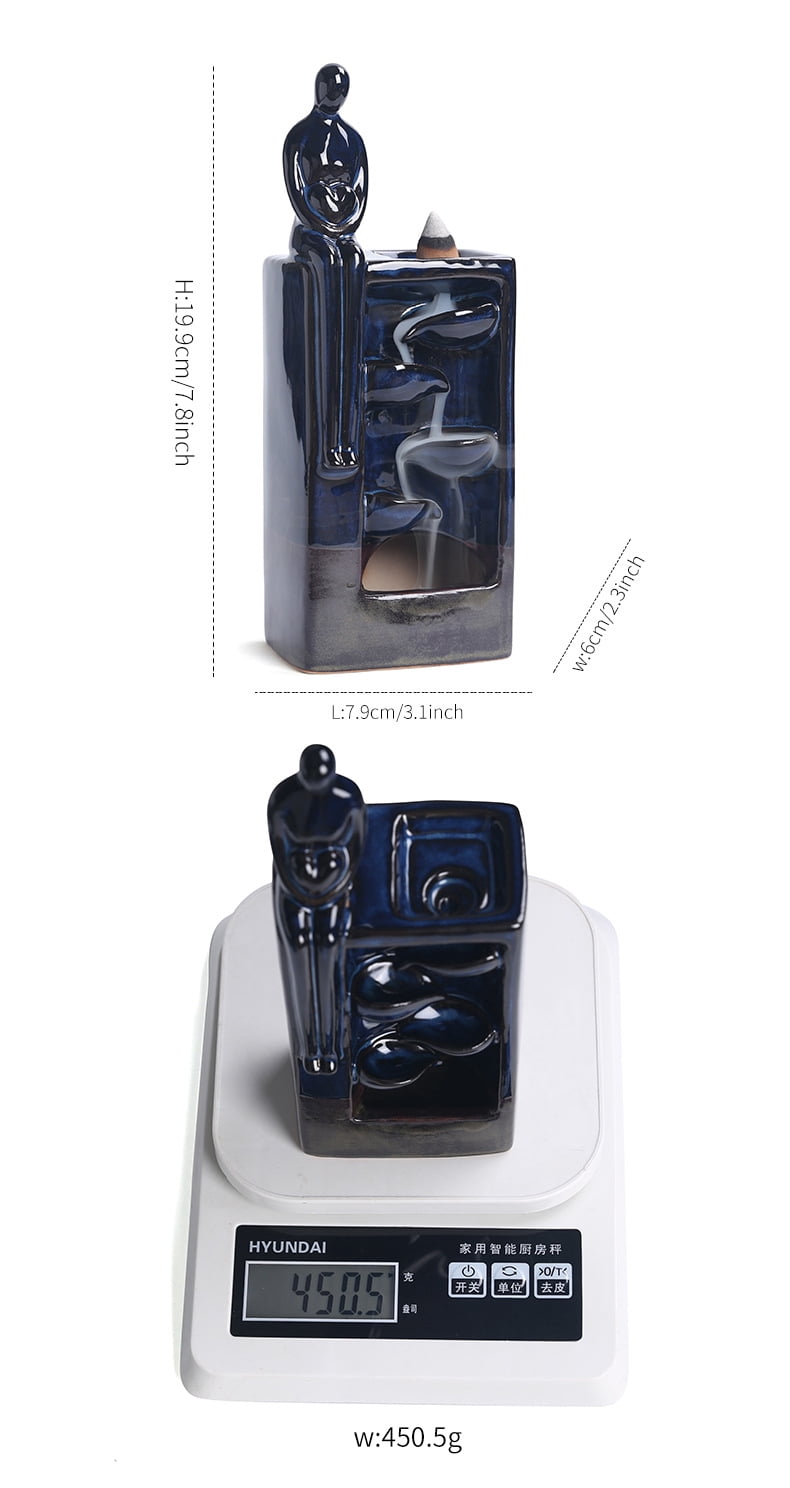 Statue Backflow Incense Holder Incense Burner Waterfall Aromatherapy Ornament Home Decor with Incense Cones and Incense Stick (Blue)
