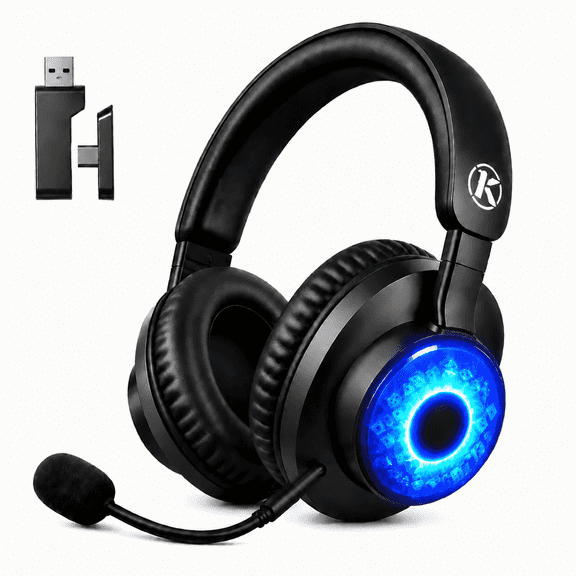 JARNHNG 2.4GHz Wireless Gaming Headset for PS5/PS4/PC/Switch, Bluetooth 5.4, Noise-Canceling Mic, RGB Lighting, 35H Playtime, Foldable, Black