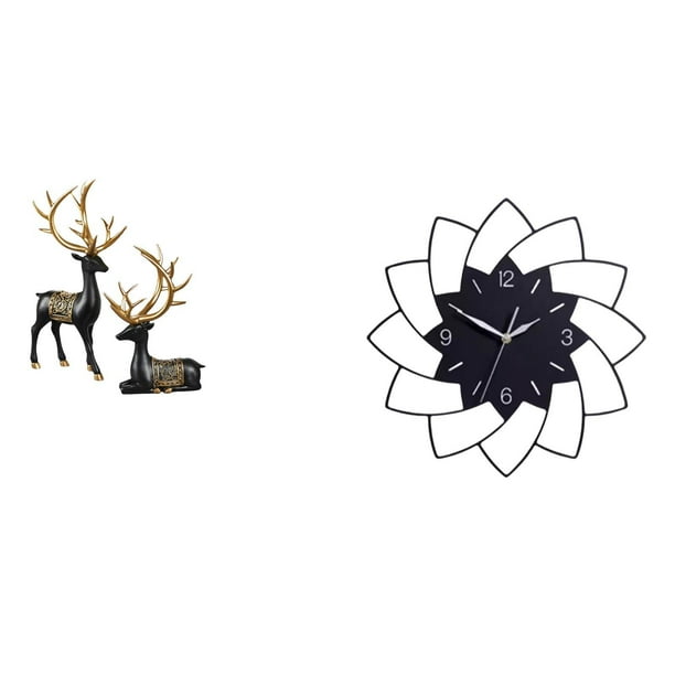 Estatua de escultura de ciervo,Escultura de ciervo para sala de estar con luz de resina.,Reloj de pared grande,Reloj de pared acrílico silencioso sin tictac,Reloj de pared grande para