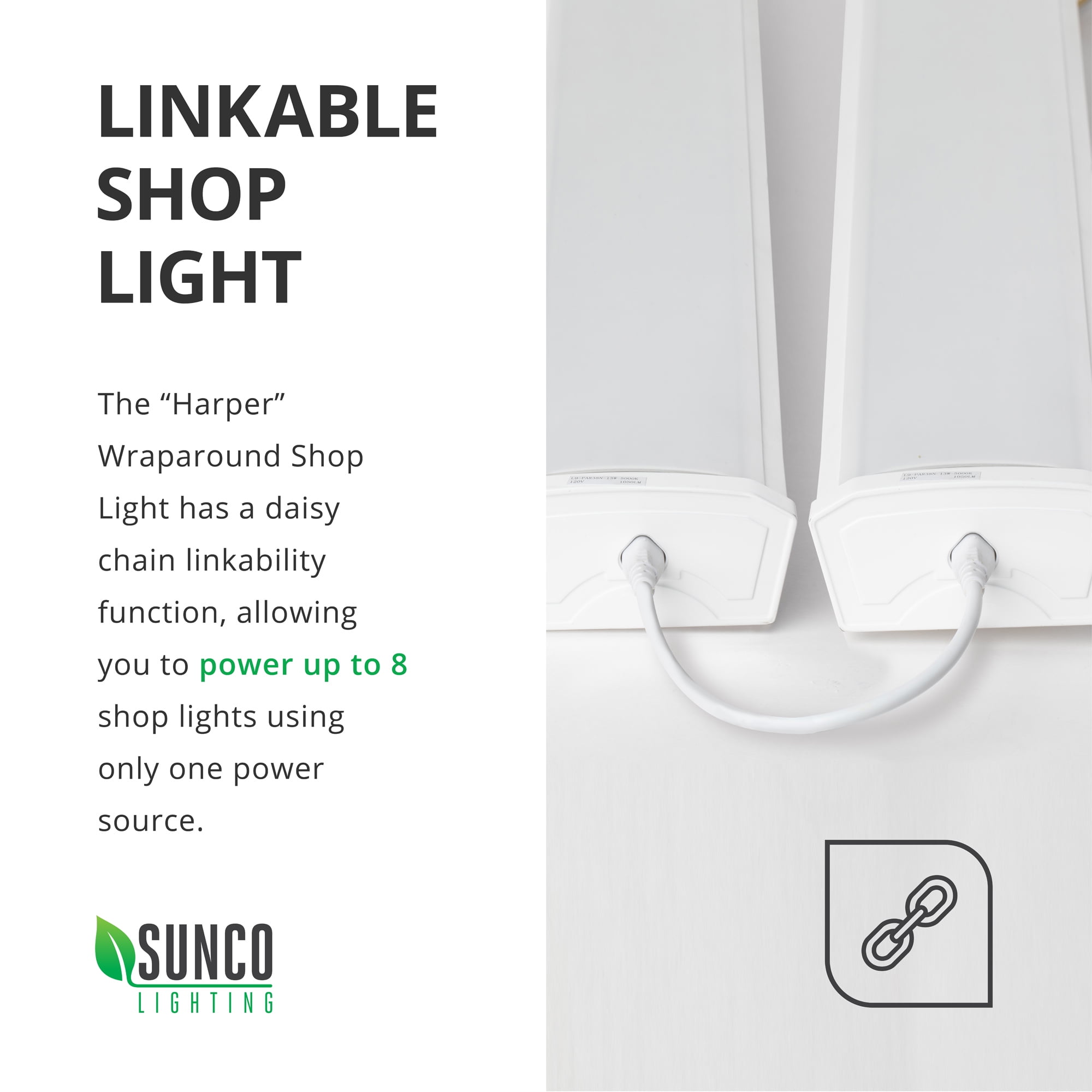 Sunco Lighting 4 Pack Wraparound LED Shop Light, 4 FT, Linkable 