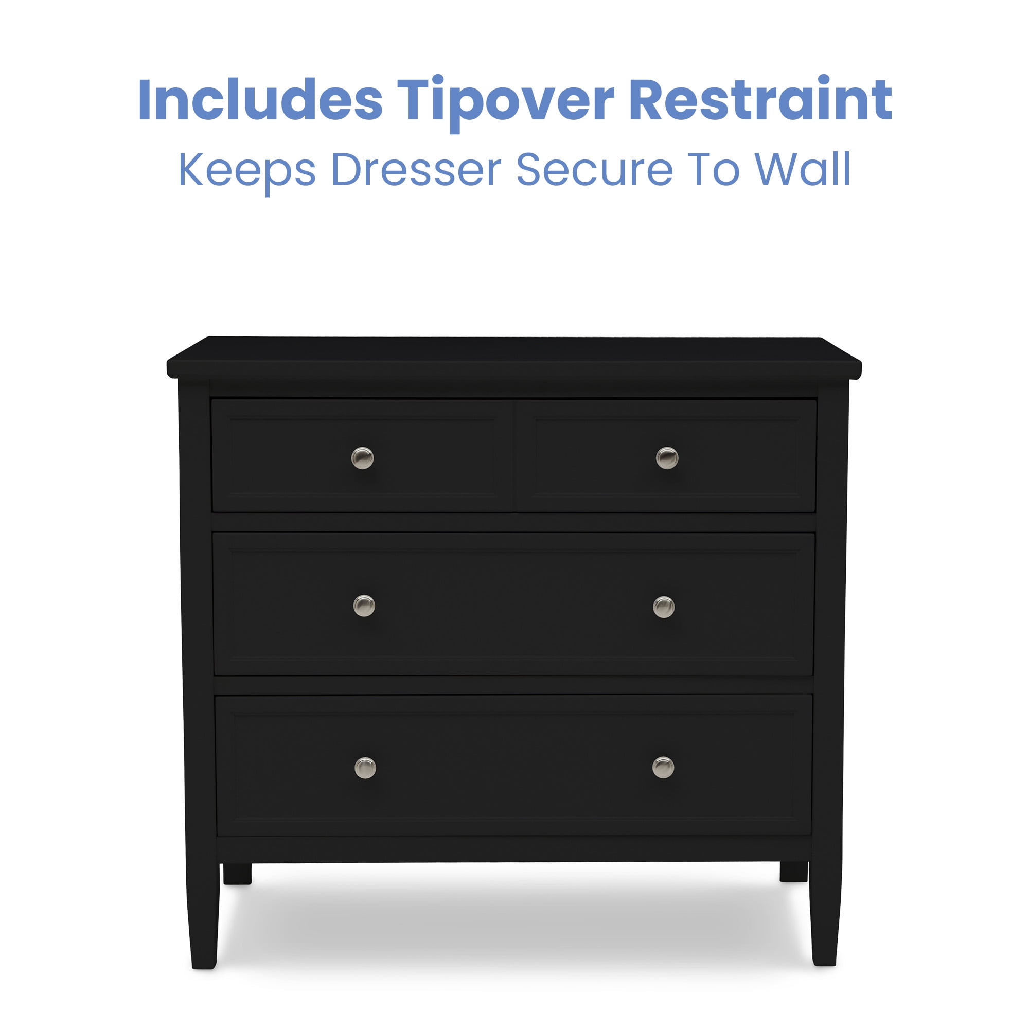 Delta Children Epic 3 Drawer Dresser with Interlocking Drawers, Black Ebony