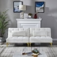 thumbnail image 2 of FFZ Convertible Sofa Bed Futon with Gold Metal Legs and Teddy Fabric, White Teddy, 2 of 14