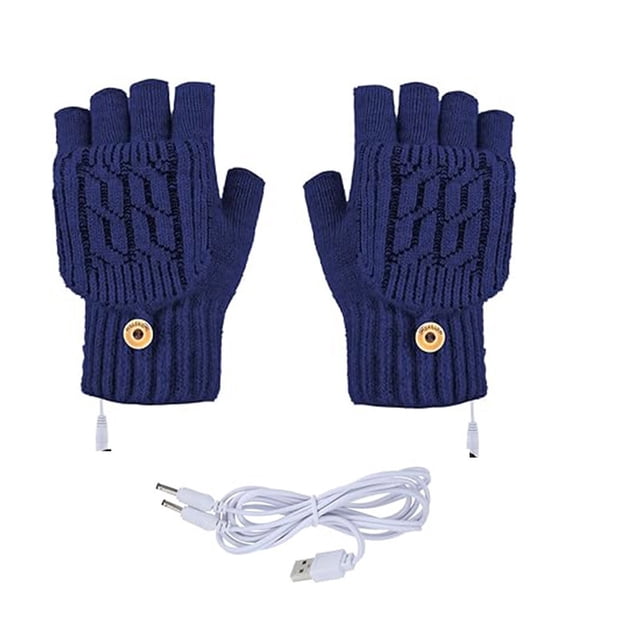 Navy Winter Heated Gloves Warm Thermal Gloves Full Finger Adjustable Temperature Heating Navy Gloves Washable Bottom Width 4.33 Inch Height 8.46 Inch