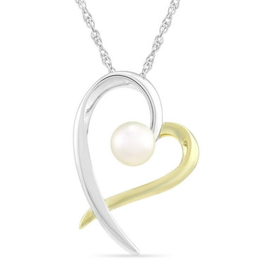 Brilliance Fine Jewelry Women's Two-tone 14K Gold Plated .925 Sterling Silver Freshwater Pearl Heart Pendant with chain, 18"