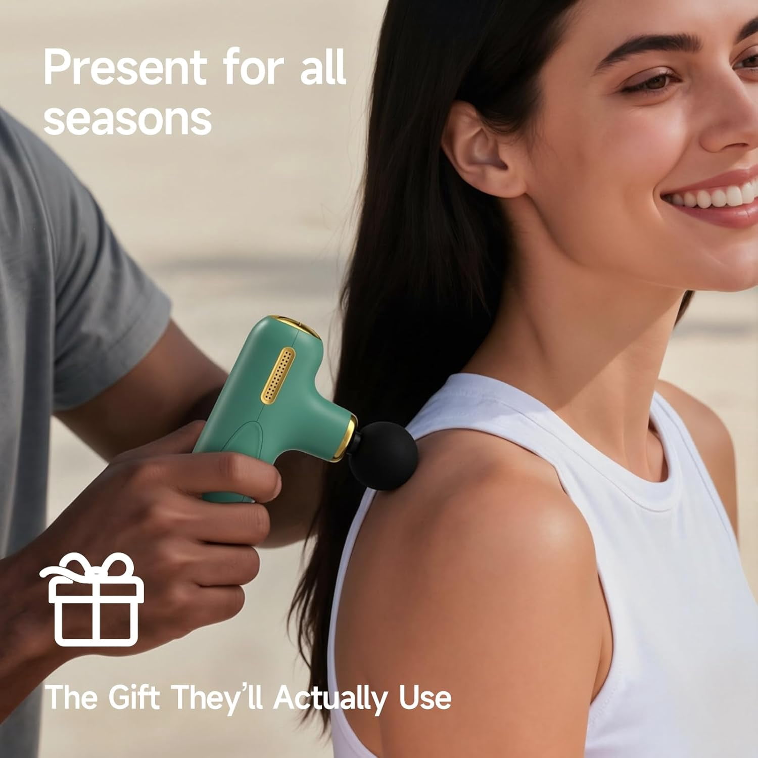 Super Mini Massage Gun Deep Tissue, Muscle Massager with 4 Heads, Portable Handheld Massager Quiet for Home Gym Travel Ideal for Men Women Green