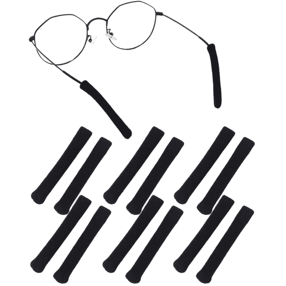 Upgraded Soft Knit Cotton Eyeglass Ear Cushions, Anti-Slip Elastic Temple Tips Sleeve Retainers, Comfort Glasses Ear Grips for Eyewear, Sunglasses & Reading Glasses, 6 Pairs Black