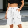 thumbnail image 4 of Tumotour Summer Cargo Shorts for Women Solid-Color Stretch Belt Bermuda Shorts String Button Drawstring Pockets Straight-Leg Shorts Hiking Shorts, 4 of 9