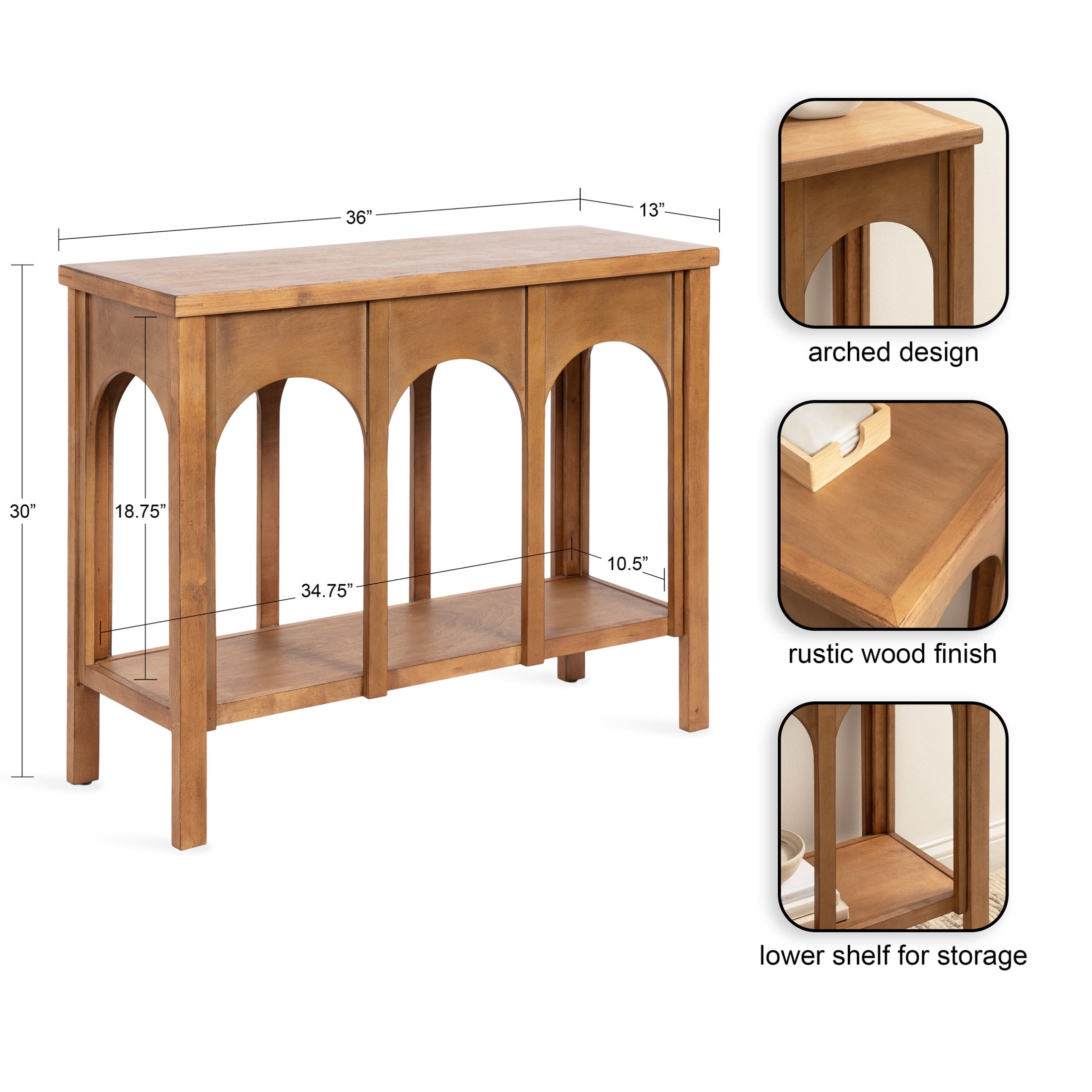 Kate and Laurel Ulla Modern Tiered Rectangle Console Table, 36 x 13 x 30, Rustic Brown, Transitional Two-Tier Wood Arched Entryway Table with Storage for Behind Couch Home Decor Option