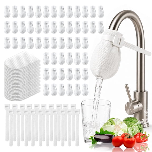 DUKOU 100Pcs Faucet Filter Cotton Bag for Kitchen Sink with 20 Straps,High Density Splash Proof Sediment Barrier for Bathroom Faucet