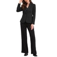 thumbnail image 2 of Blazer a rayas INSPIRE CHIC para mujeres, con solapa de muesca, un botón, mangas largas, chaquetas de traje de oficina XL en negro, 2 of 6