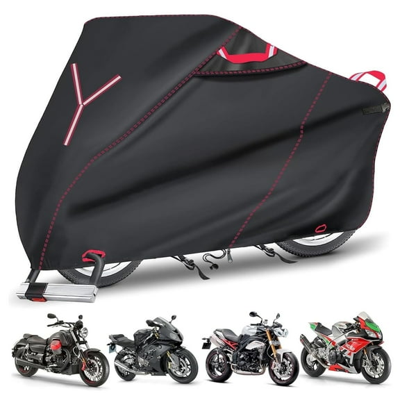 800D Heavy Duty Motorcycle Cover, Outdoor Storage Moped Covers, All-Weather Universal Waterproof Scooter Cover with 3 Reflective Handle、2 pairs Lock Holes and 3 Fixed Buckles - 87" x 37" x 40"
