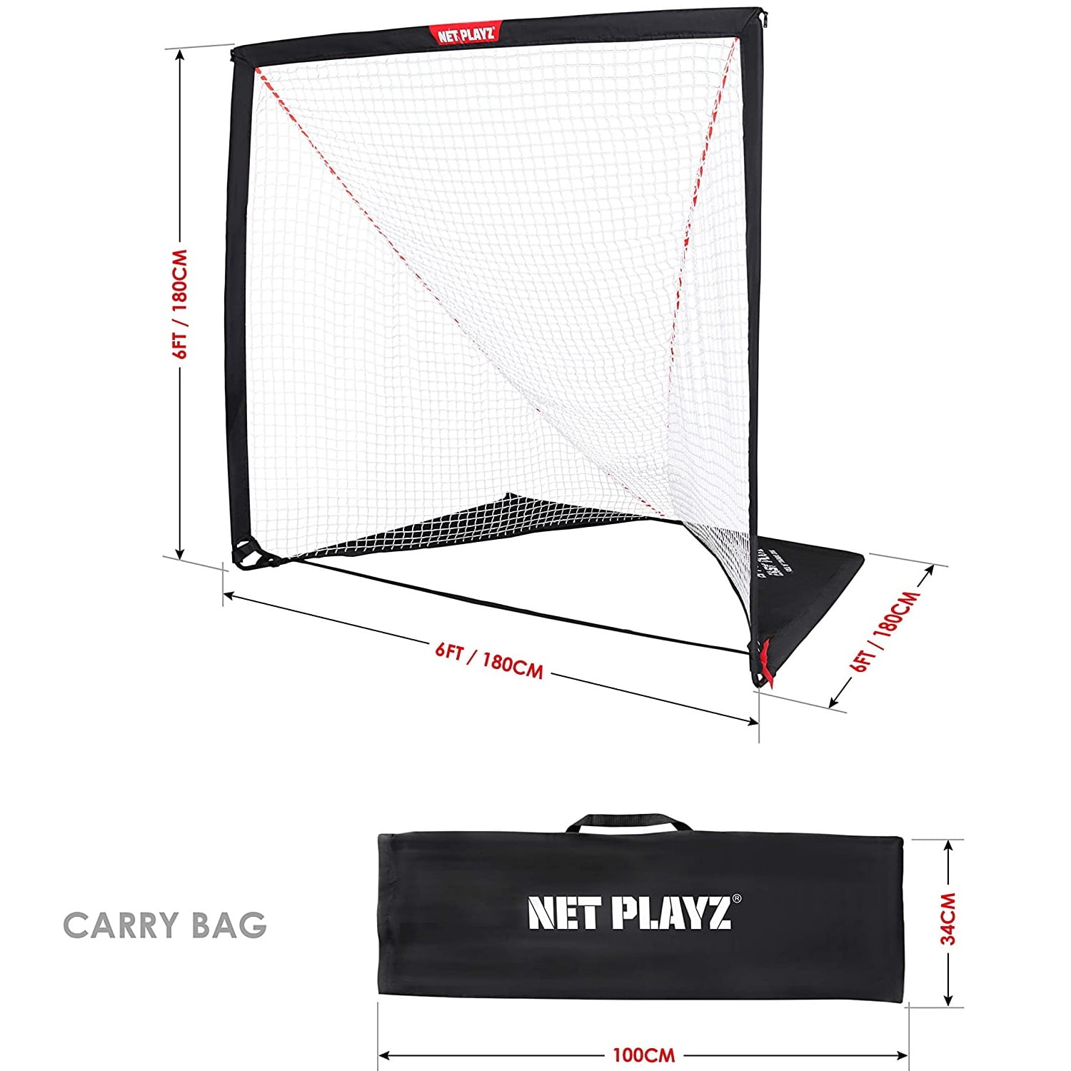 NET PLAYZ 6 x 6 x 6 Feet Lacrosse Goal Fast Install, Fiberglass Frme, Lightweight, Foldable, Portable, Carry Bag Included, Black