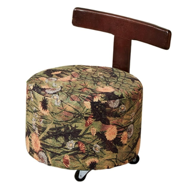 Lipstore Pouf Mobile Tabouret Roulant avec Roues Accent Chaise de Coiffeuse à Roulettes pour Changer de Chaussures Repose-Pieds pour Couloir Appartement Ferme Vert Floral