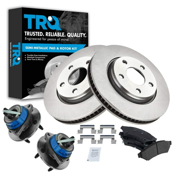 TRQ Front Semi Metallic Disc Brake Pad Rotor & Hub Kit Set Fits Select Chevy Pontiac Buick