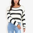 thumbnail image 6 of Women's Long Sleeve Striped Sweater With Crew Neck, Cropped Fit- Large, White, 6 of 6