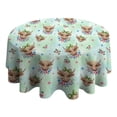 thumbnail image 4 of Green Highland Cow Flower Pattern Round Tablecloth 60"x60",Wrinkle Wipeable Table Cloth for Kitchen Dining Room Picnic Patio Party, 4 of 6
