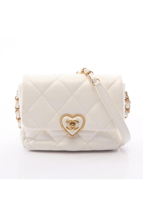 Pre-Owned Chanel Matelass Heart Lock Shoulder Bag/Handbag, Lambskin Leather, Women's, White...