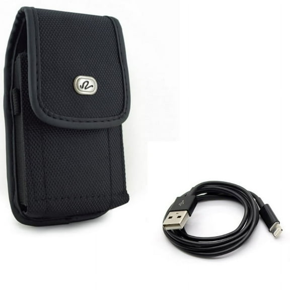 Case Belt Clip w 6ft USB Cable for iPhone XS/X - Rugged Holster Canvas Cover Pouch, Charger Cord Power Wire Long Sync for iPhone XS/X